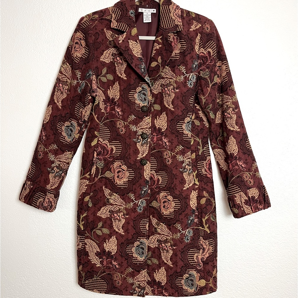 Cabi Jacobean Floral Brocade Tapestry long coat size 10.